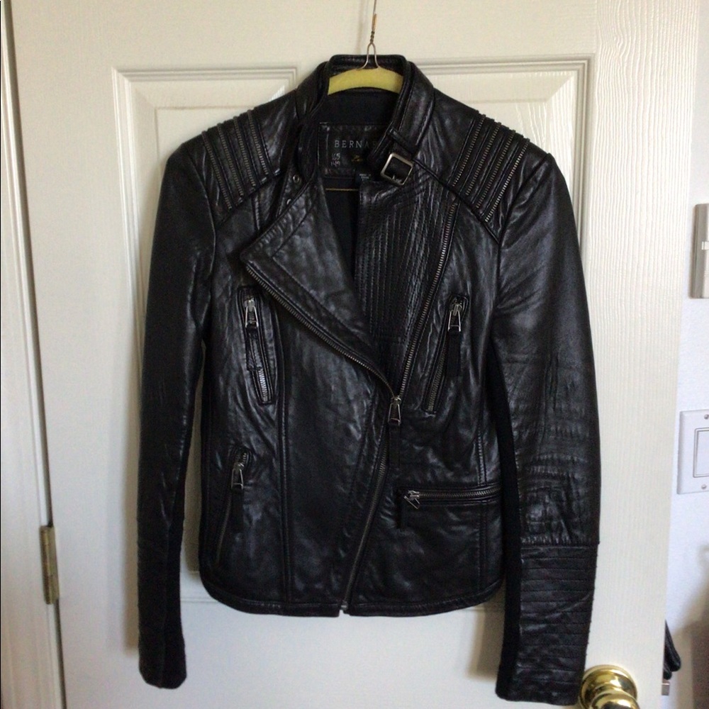 Bernardo Lambskin Leather Jacket Black‎ Petite XSP